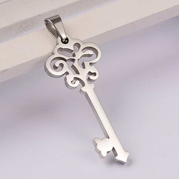 

PandaHall Key 304 Stainless Steel Pendants, Stainless Steel Color, 40x16x2mm, Hole: 7x3mm 304 Stainless Steel Key