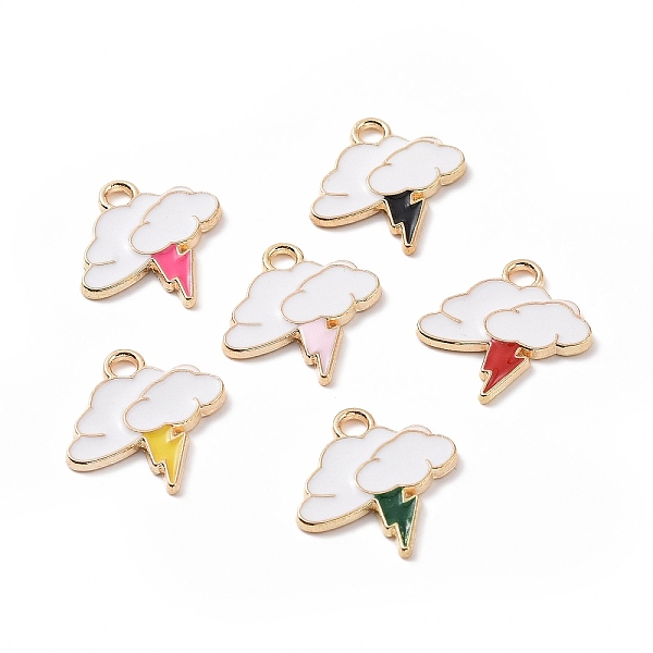 

PandaHall Alloy Enamel Pendants, Cloud with Lightning Bolt Charm, Light Gold, 17x16.5x1.5mm, Hole: 2mm Alloy+Enamel Cloud Multicolor