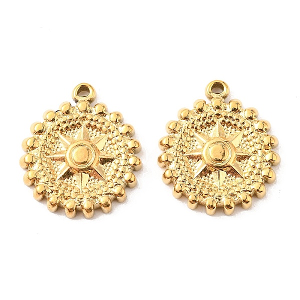 

PandaHall Vacuum Plating 304 Stainless Steel Pendants, Flat Round with Sun Charms, Golden, 18x16x3mm, Hole: 0.8mm 304 Stainless Steel Sun
