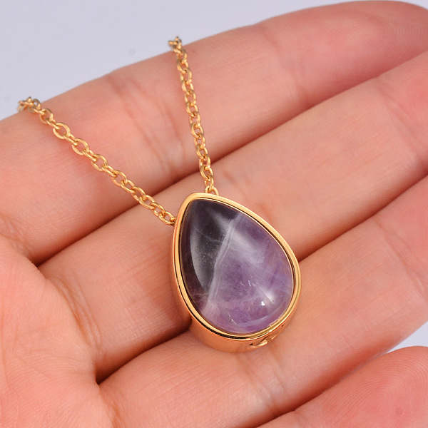 Natürliche Amethyst-Tränen-Urne-Asche-Anhänger-Halskette