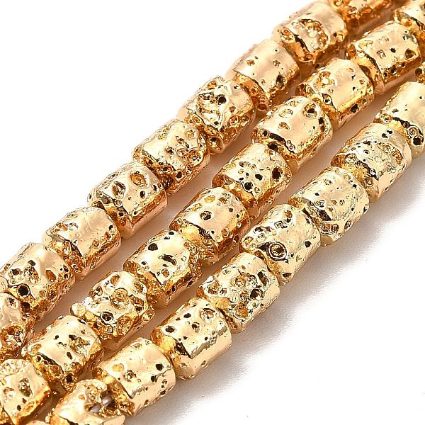 

PandaHall Electroplated Natural Lava Rock Beads Strands, Column, Light Gold Plated, 5x4mm, Hole: 1mm, about 80~83pcs/strand, 15.75~15.87...