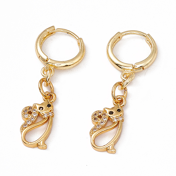 

PandaHall Cubic Zirconia Cat Dangle Hoop Earrings, Rack Plating Brass Jewelry for Women, Golden, 34mm, Pin: 0.9mm Cubic Zirconia