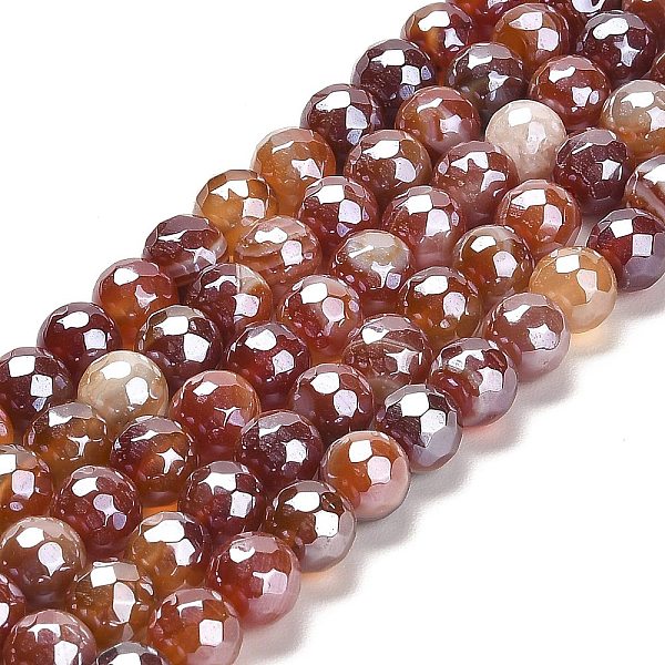 

PandaHall Electroplated Natural Agate Round Beads Strands, Dyed & Heated, Faceted(128 Facets), FireBrick, 8mm, Hole: 1.2mm, about..., Red