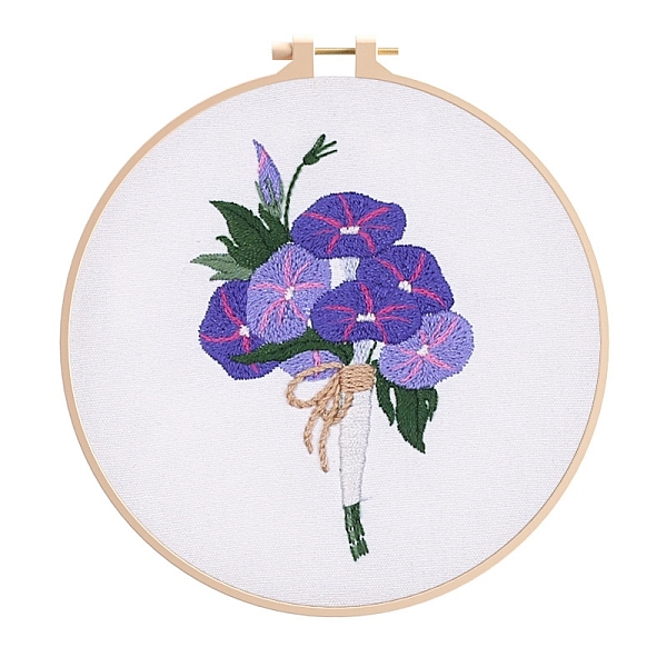 

PandaHall Flower Pattern DIY Embroidery Kit, including Embroidery Needles & Thread, Cotton Cloth, Slate Blue, 210x210mm Cotton Flower