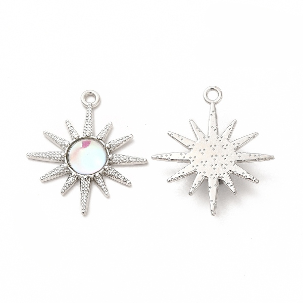 

PandaHall Rack Plating Alloy Pendants, Sun Charms, with Resin, Platinum, Cadmium Free & Nickel Free & Lead Free, White, 28x25x5mm, Hole...