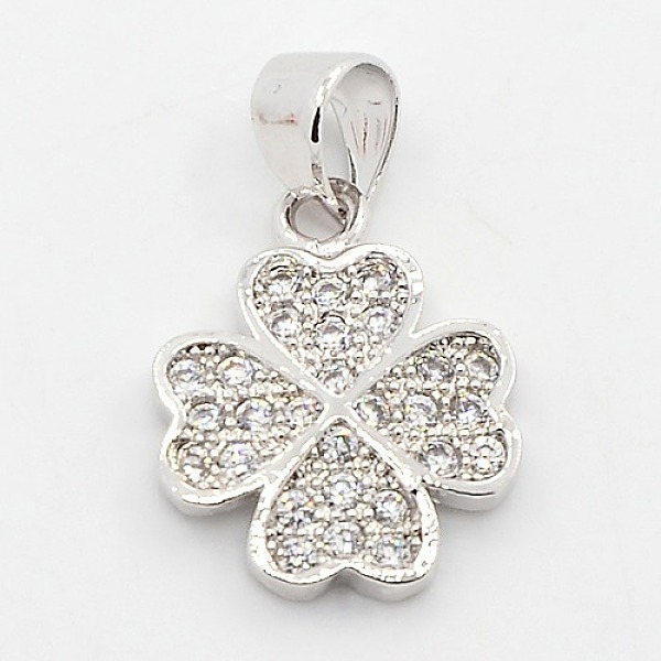 

PandaHall CZ Lucky Jewelry Brass Micro Pave Cubic Zirconia Four Leaf Clover Charms Pendants, Grade AAA, Lead Free & Cadmium Free & Nickel..., Clear