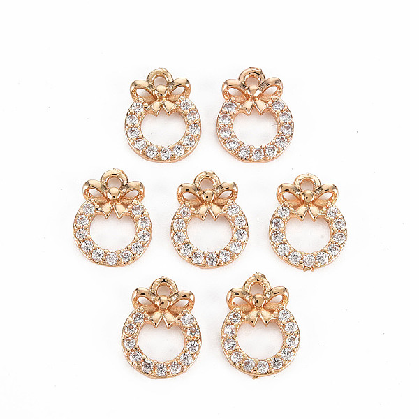 

PandaHall Rack Plating Brass Micro Pave Clear Cubic Zirconia Charms, Long-Lasting Plated, Cadmium Free & Lead Free, Bowknot, Light Gold...