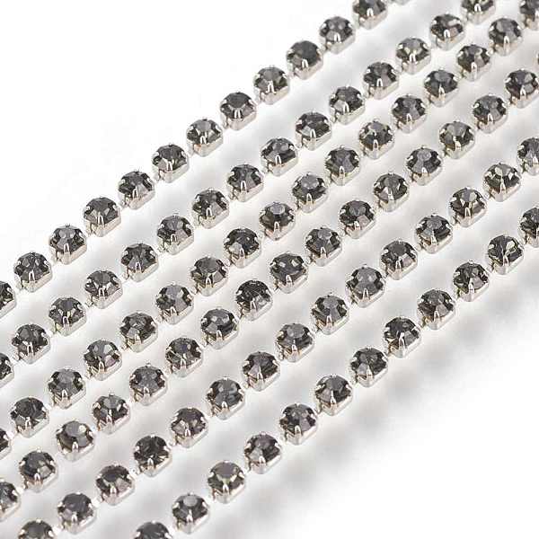 

PandaHall Brass Rhinestone Strass Chains, Rhinestone Cup Chain, 2880pcs Rhinestone/bundle, Grade A, Silver Color Plated, Black Diamond, 2mm..., Gray