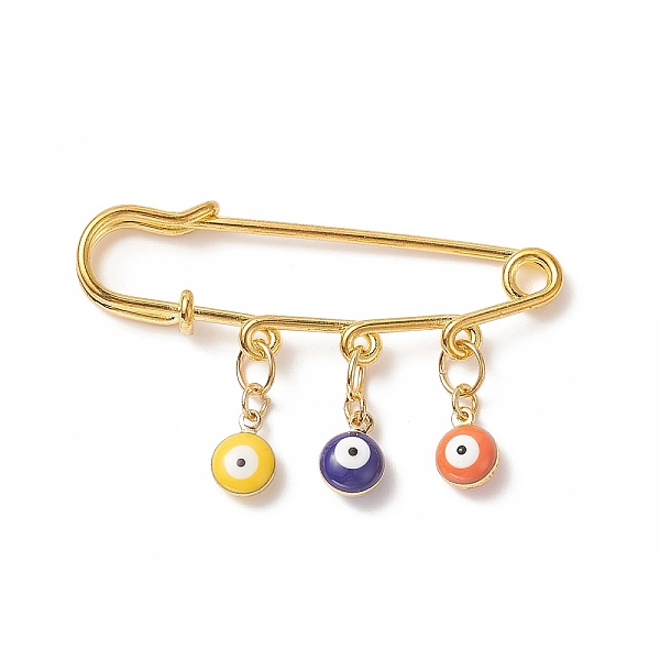 

PandaHall Rack Plating Brass Enamel Evil Eye Charms Safety Pin Brooch, Golden Iron Lapel Pin for Sweater Shawl Clips Waist Pants Extender..., Multicolor