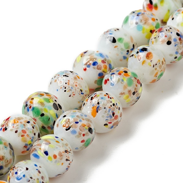 

PandaHall Handmade Lampwork Beads Strand, Round, White, 10x9~10mm, Hole: 1.2mm, about 40pcs/strand, 14.76 inch(37.5cm) Lampwork Round White