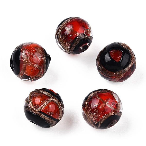 

PandaHall Handmade Gold Sand Lampwork Beads, Round, FireBrick, 12~12.5x11.5mm, Hole: 1.8mm Lampwork Round Red
