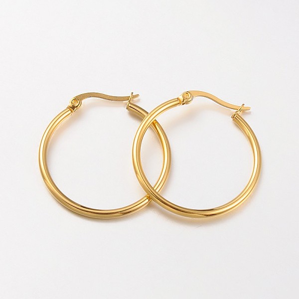 

PandaHall 304 Stainless Steel Hoop Earrings, Hypoallergenic Earrings, Ring Shape, Real 18K Gold Plated, 30x2mm, 12 Gauge, Pin: 1x0.7mm 304...