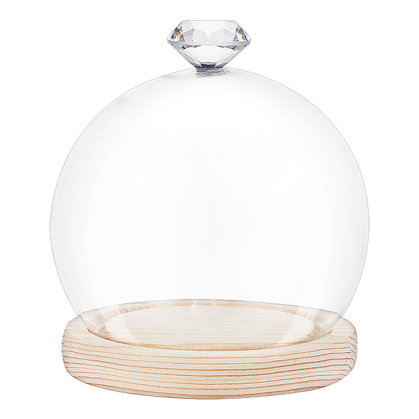 

PandaHall Clear Glass Dome, Glass Dome Cloche Ball-Shaped Clear Glass Display Case with Wheat Wood Base Decorative Display Dome Case for..., Orange