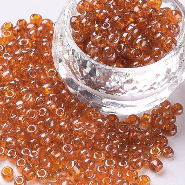 

PandaHall Glass Seed Beads, Trans. Colours Lustered, Round, Orange, 4mm, Hole: 1.5mm, about 500pcs/50g, 50g/bag, 18bags/2pounds Glass Orange