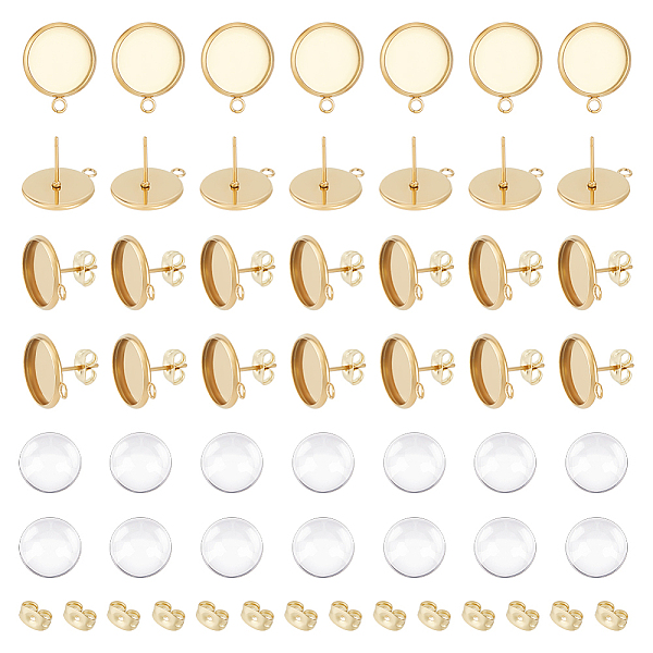 

PandaHall UNICRAFTALE 30 Sets 12mm Tray Flat Round Cabochon Stud Earring Sets Stainless Steel Blank Stud Earring with Loop Metal DIY Earring...