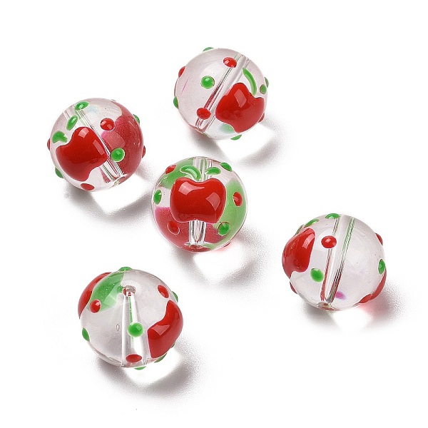 

PandaHall Handmade Glass Enamel Beads Strands, Round with Apple, Red, 13x12mm, Hole: 1.2mm, about 30pcs/strand Glass Round Red