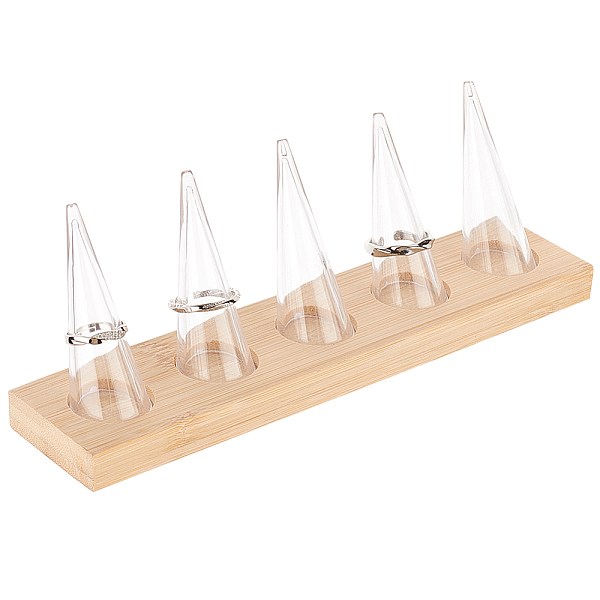 

PandaHall FINGERINSPIRE 5 pcs Clear Acrylic Ring Cone Acrylic Finger Ring Display Stands with Bamboo Base 7.87x1.77x2.76inch Ring Finger..., Orange