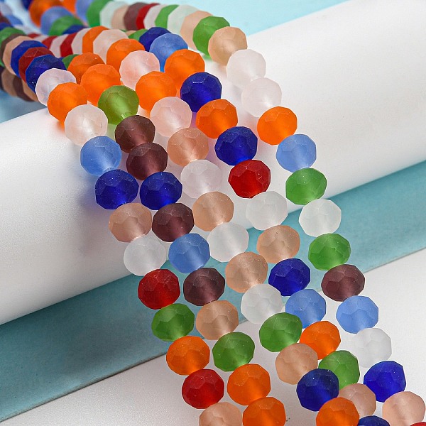 

PandaHall Transparent Glass Beads Strands, Faceted, Frosted, Rondelle, Mixed Color, 6x4.5mm, Hole: 1.4mm, about 86pcs/strand, 16.14 inch..., Multicolor