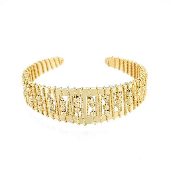 

PandaHall Brass Braided Beaded Open Cuff Bangle, Chunky Bangle for Women, Golden, Inner Diameter: 2 inch(5.2cm) Brass