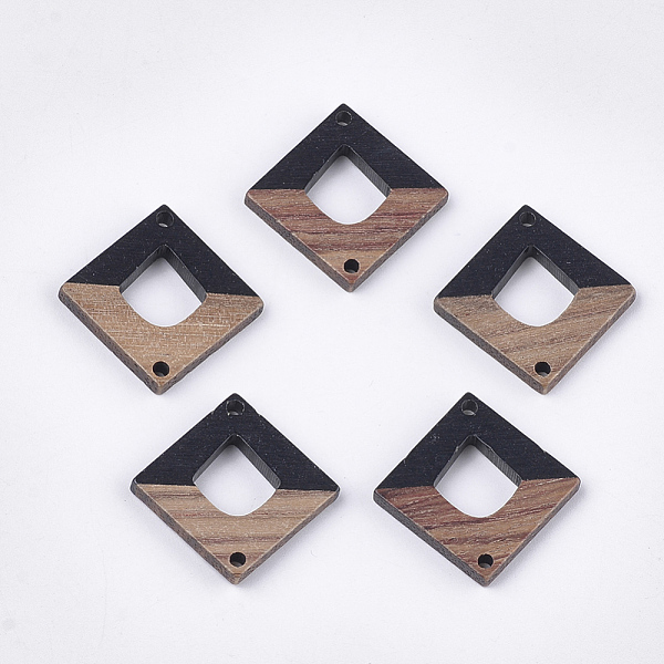 

PandaHall Resin & Walnut Wood Links connectors, Rhombus, Black, 27.5x27.5x3~3.5mm, Hole: 2mm Resin+Wood Rhombus Black