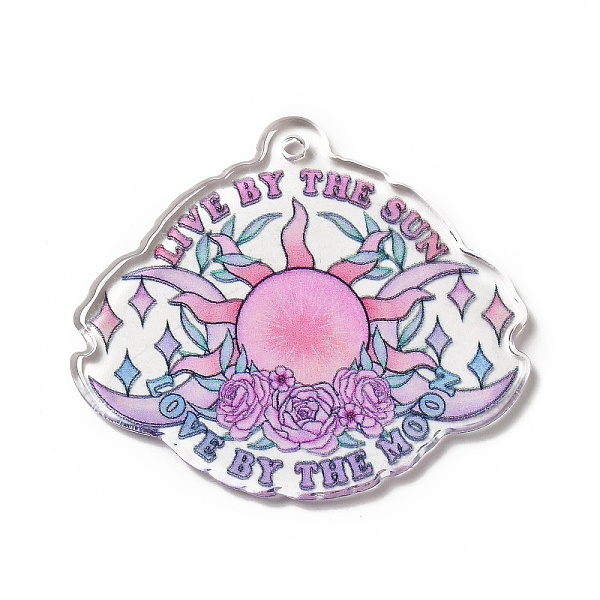 

PandaHall Halloween Printed Acrylic Pendants, Word Live By The Sun Love By The Moon, Sun Pattern, 38x43x2.3mm, Hole: 2.3mm Acrylic Sun