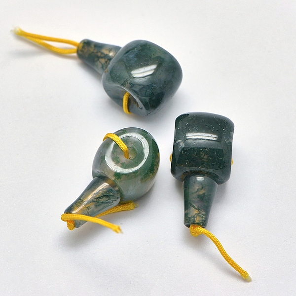 

PandaHall Natural Moss Agate 3 Hole Guru Beads, T-Drilled Beads, 25~26x13x14mm, Hole: 1.8mm, 2mm Moss Agate Others
