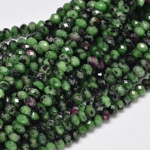 

PandaHall Faceted Rondelle Grade AA Natural Ruby in Zoisite Bead Strands, 6x4mm, Hole: 1mm, about 99pcs/strand, 15.5 inch Ruby in Zoisite...