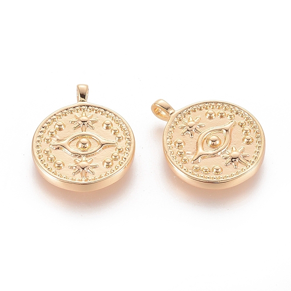 

PandaHall Brass Pendants, for DIY Jewelry Making, Nickel Free, Flat Round, Real 18K Gold Plated, 18.5x15x2mm, Hole: 1x1.2mm Brass Flat Round