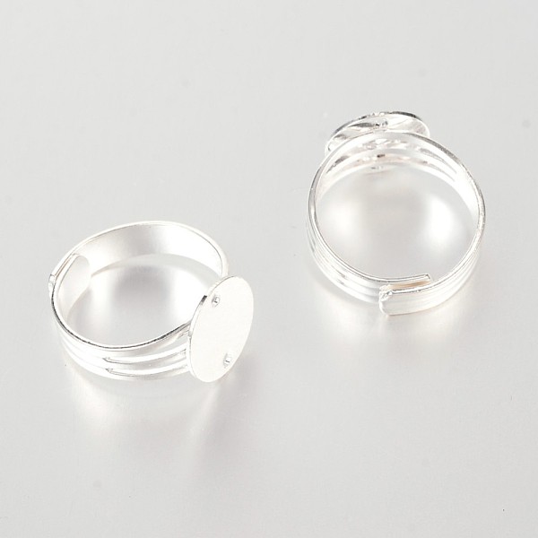 

PandaHall Adjustable Brass Pad Ring Base Settings, Silver Color Plated, Tray: 12mm, 18mm Brass