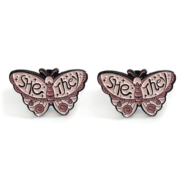 Butterfly With Word She They Enamel Pin