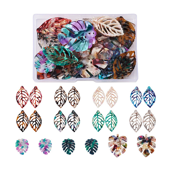 

PandaHall Beadthoven 22Pcs 11 Style Cellulose Acetate(Resin) Pendants, Leaf, Mixed Color, 2pcs/style Cellulose Acetate Leaf Multicolor