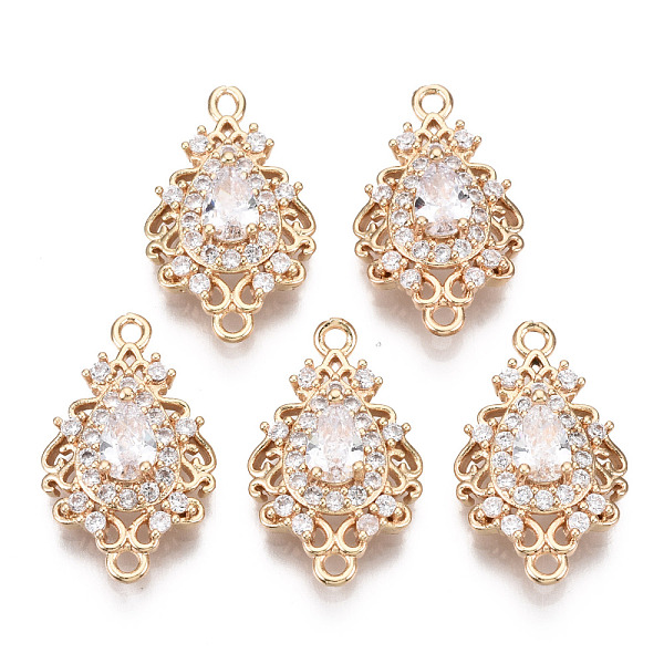 

PandaHall Brass Micro Pave Cubic Zirconia Links Connectors, Long-Lasting Plated, Teardrop, Light Gold, Clear, 20x12x5mm, Hole: 1.4mm...