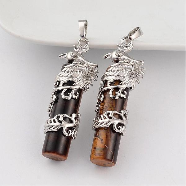

PandaHall Column Natural Tiger Eye Pendants, with Platinum Tone Brass Findings, 49x16x13mm, Hole: 8x5mm Tiger Eye Column
