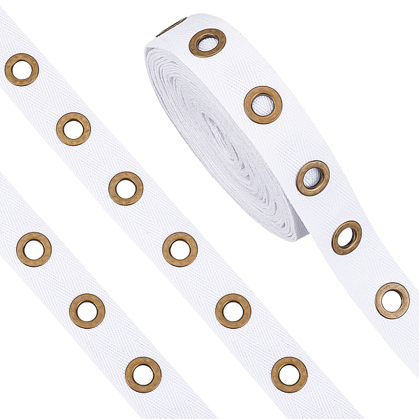 

PandaHall BENECREAT 6 Yards Cotton Herringbone Ribbon, Antique Bronze Tone Brass Eyelet Twill Tape, for Clothing Accessories, White, 1 inch...