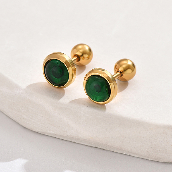 

PandaHall Real 18K Gold Plated 304 Stainless Steel Flat Round Stud Earrings, with Plastic, Green, 8mm Resin Flat Round Green