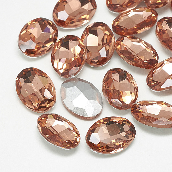 PandaHall Pointed Back Glass Rhinestone Cabochons, Back Plated, Faceted, Oval, Vintage Rose, 25x18x6mm Glass Rhinestone Oval Pink