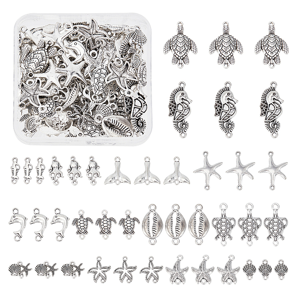 PandaHall SUNNYCLUE 1 Box 84Pcs 14 Styles Ocean Charms Sea Animal Charm Connctor Charms Summer Hawaii Leaf Link Charms for Jewelry Making...