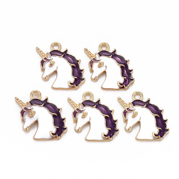 

PandaHall Alloy Enamel Pendants, with Glitter Powder, Light Gold, Cadmium Free & Nickel Free & Lead Free, Unicorn, Purple, 20x16.5x3mm, Hole...
