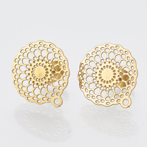 

PandaHall 304 Stainless Steel Stud Earring Findings, with Loop, Flat Round, Golden, 16x14.5mm, Hole: 1mm, pin: 0.7mm 304 Stainless Steel...