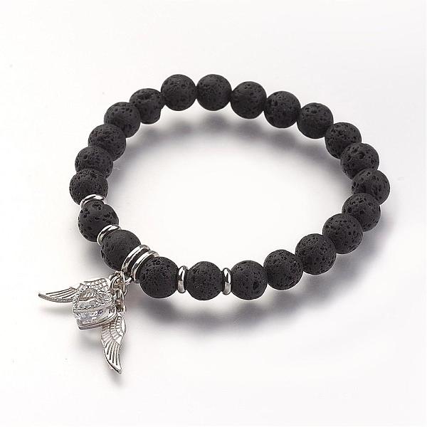 

PandaHall Natural Lava Rock Beads Stretch Bracelets, with Alloy Pendants, Black, 2 inch(53mm) Lava Rock Black