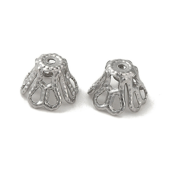 

PandaHall 304 Stainless Steel Bead Caps, Flower, Stainless Steel Color, 6.5x5mm, Hole: 0.9mm 304 Stainless Steel
