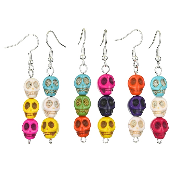 

PandaHall Dyed Synthetic Turquoise Dangle Earrings, Skull, 55x8.5mm Synthetic Turquoise Skull Multicolor