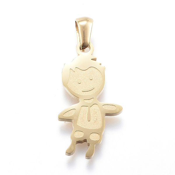 

PandaHall Ion Plating(IP) 304 Stainless Steel Pendants, Boy, Golden, 25.5x13.5x2mm, Hole: 3x6mm 304 Stainless Steel Human