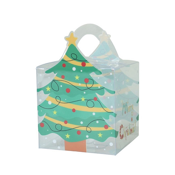 PandaHall Square Transparent PVC Bakery Bakery Boxes, Christmas Theme Gift Box, for Mini Cake, Cupcake, Cookie Packing, Christmas Tree...