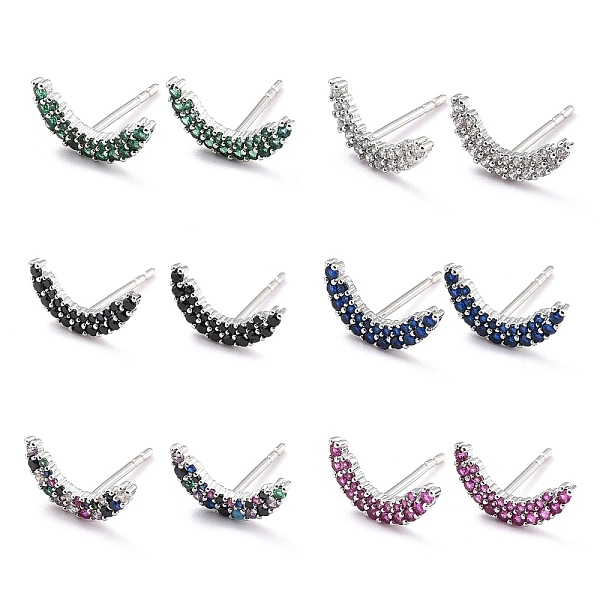 

PandaHall Moon Sparkling Cubic Zirconia Stud Earrings for Her, Platinum Brass Micro Pave Cubic Zirconia Earrings, Mixed Color, 12x6x1.5mm..., Multicolor