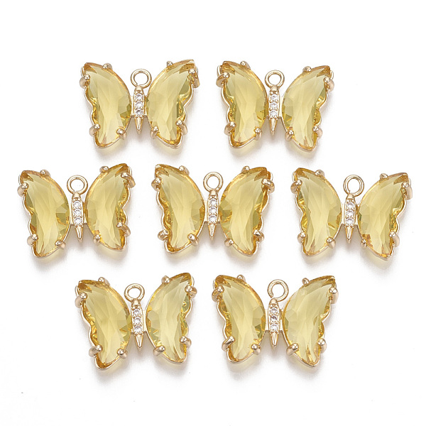 

PandaHall Glass Pendants, with Micro Pave Cubic Zirconia and Brass Open Back Settings, Faceted, Butterfly, Light Gold, Yellow, 15.5x20x4mm...