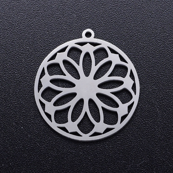 

PandaHall 201 Stainless Steel Pendants, Ring with Flower, Stainless Steel Color, 21.5x20x1mm, Hole: 1.2mm 201 Stainless Steel Flower