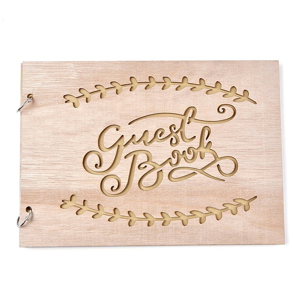 

PandaHall Wooden Wedding Guestbooks Notepad, for Wedding Decoration, Rectangle with Hollow Leaf and Word Guestbooks, BurlyWood, 20x28x0.78cm..., Orange