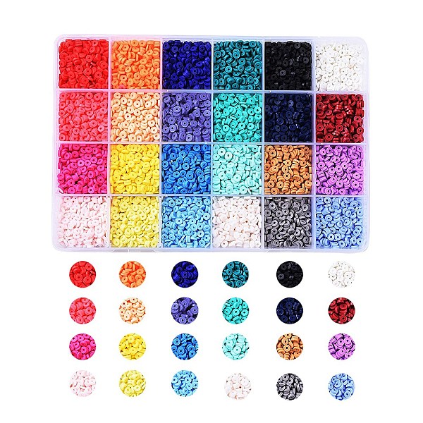 

PandaHall 24 Colors Handmade Polymer Clay Beads, Disc/Flat Round, Heishi Beads, Mixed Color, 4x1mm, Hole: 1mm, 24colors, about..., Multicolor