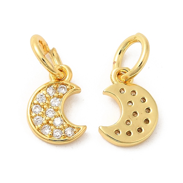 

PandaHall Rack Plating Brass Pave Clear Cubic Zirconia Moon Charms with Jump Ring, Long-Lasting Plated, Lead Free & Cadmium Free, Real 18K...